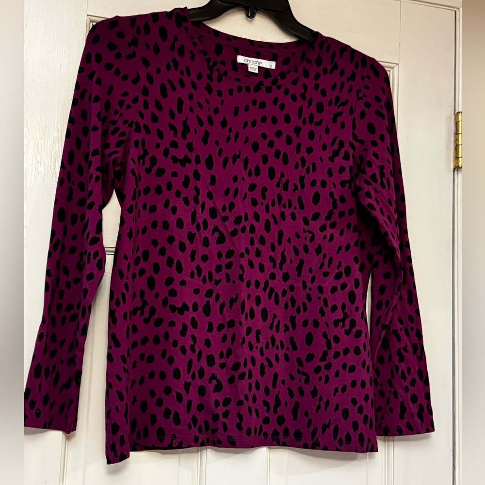 Chico's Purple and Black Animal Print Long Sleeve Top